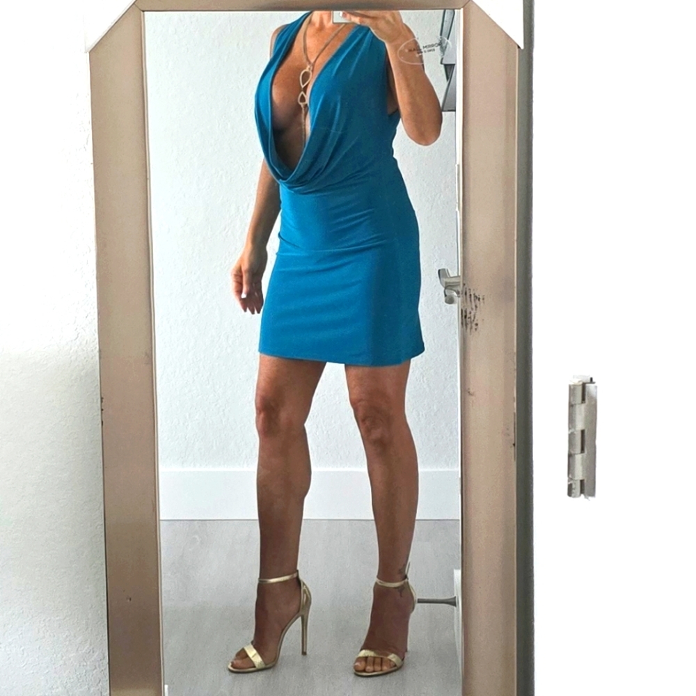 Marciano Teal Draped Front Mini Dress
